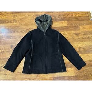 Aeros Women's Faux Suede and Fur Lined Hooded Coat Black Size Large Cozy Style